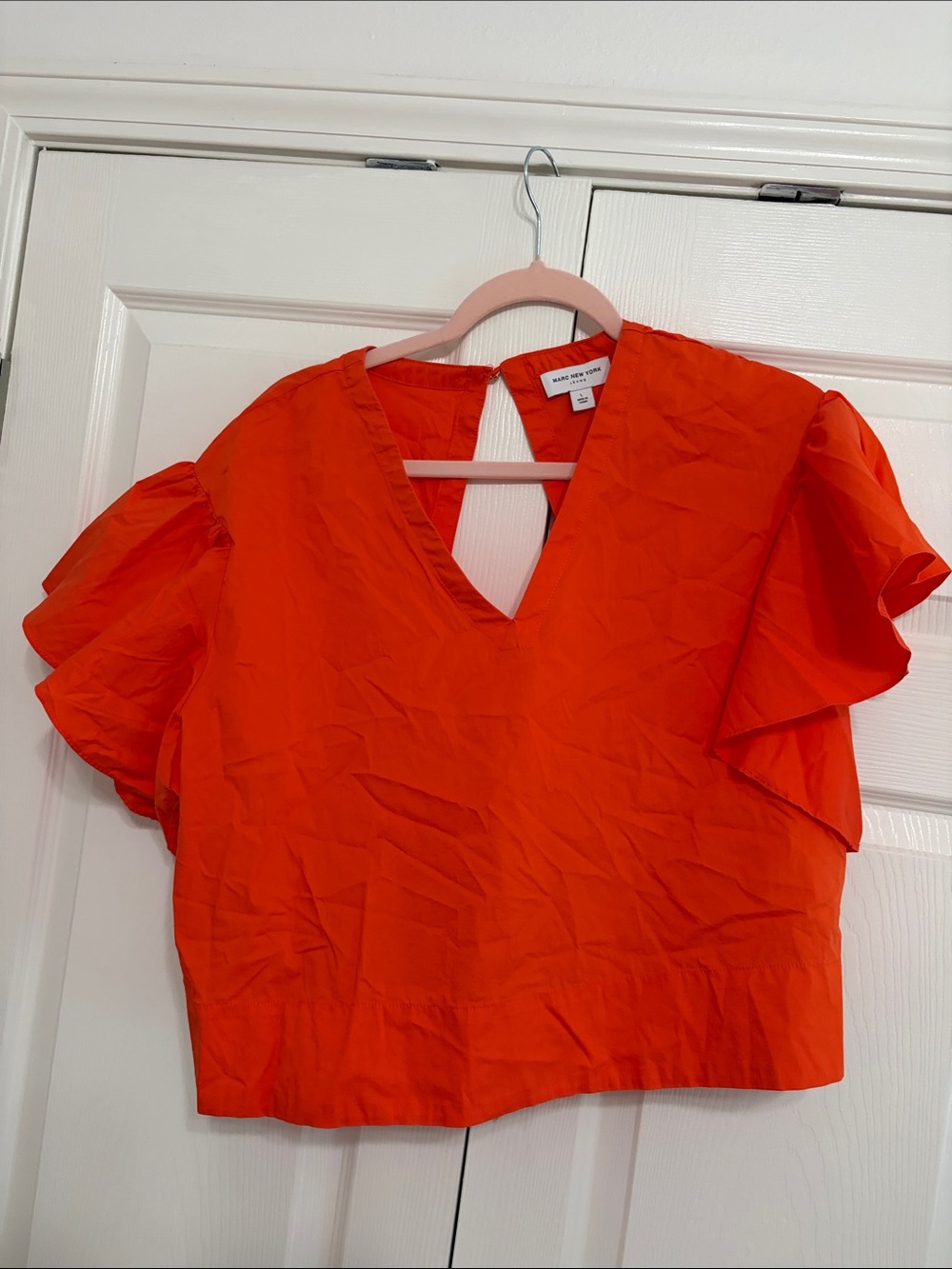 Marc New York Bright Orange V-Neck Flutter Sleeve Top